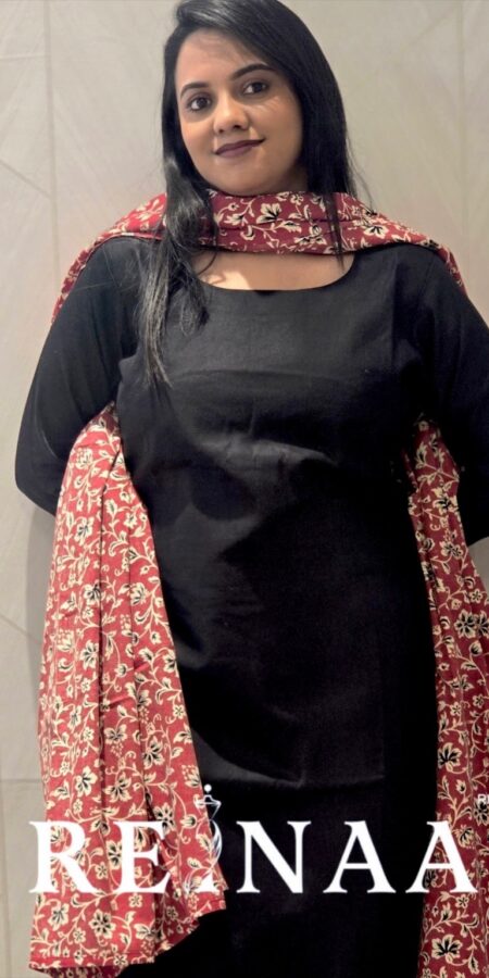 Black Kurta Set with Red Dupatta