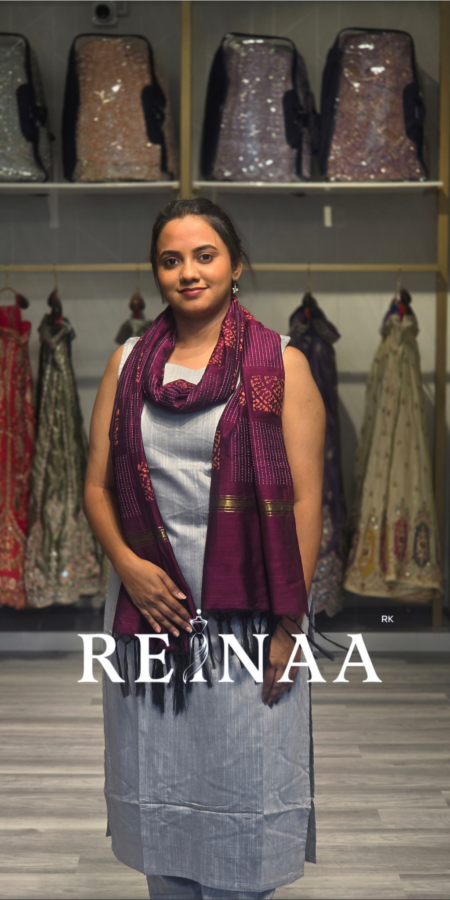 Grey Kurta set with contrast dupatta