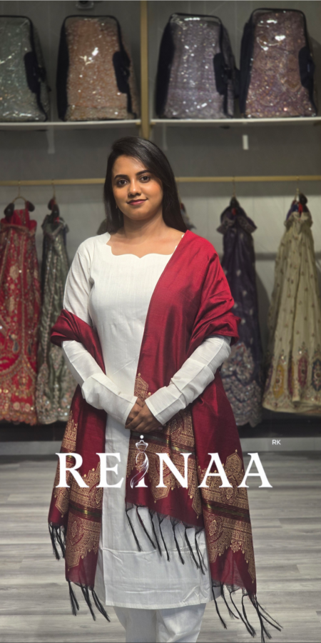 White Kurta Set with Red Dupatta