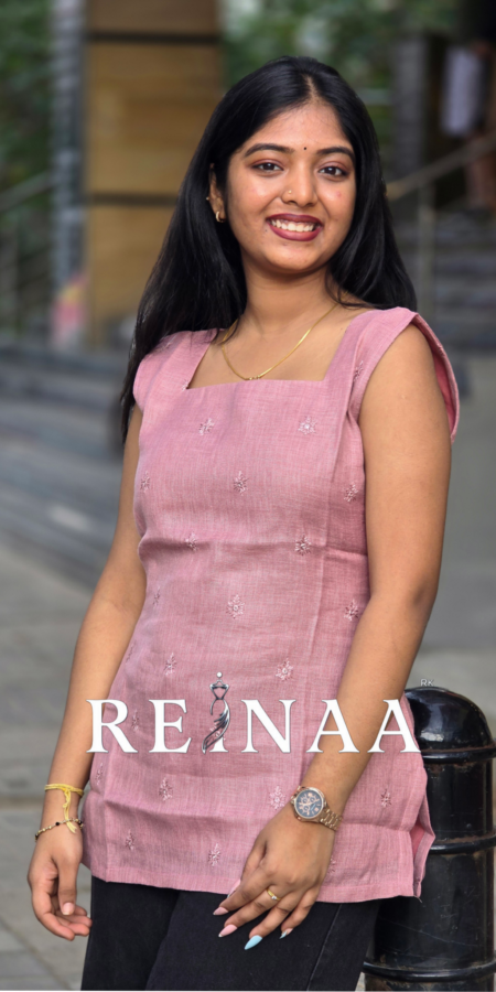 Pink Jute Linen Short Kurti