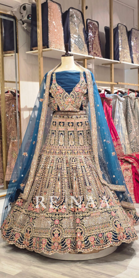 Blue Panel-Cut Lehenga