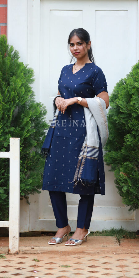 Blue Kurta Set with Grey dupatta