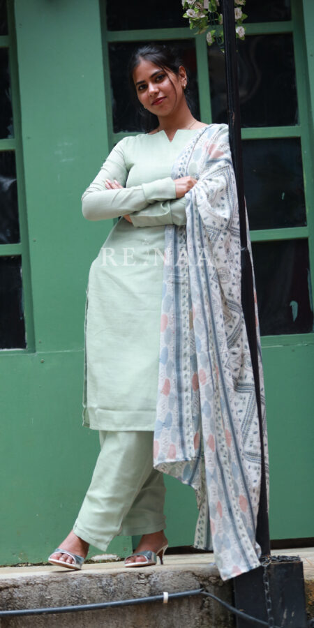 Green Jute Cotton Kurta