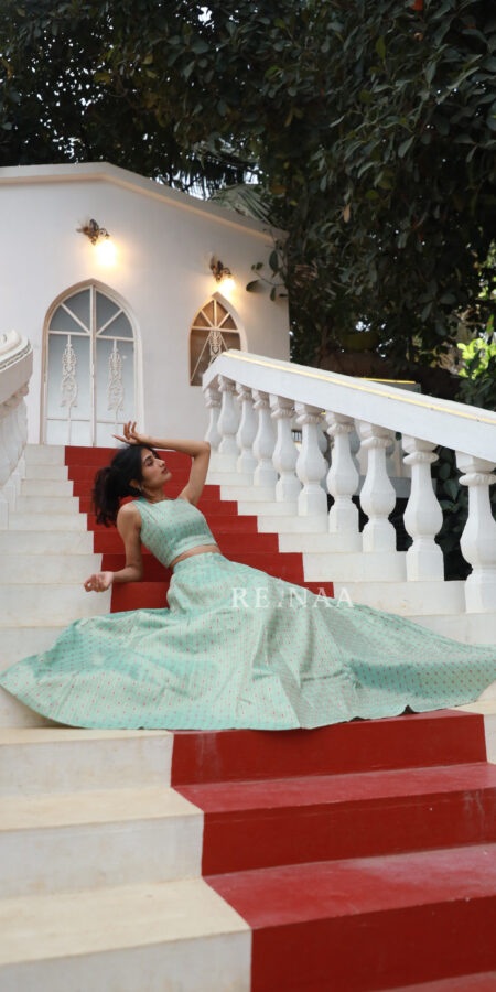 Banarasi Green top and skirt